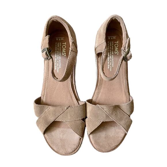TOMS | Harper Suede Espadrille Wedge Sandals Platform Taupe Brown Size 7.5 W - Picture 2 of 10